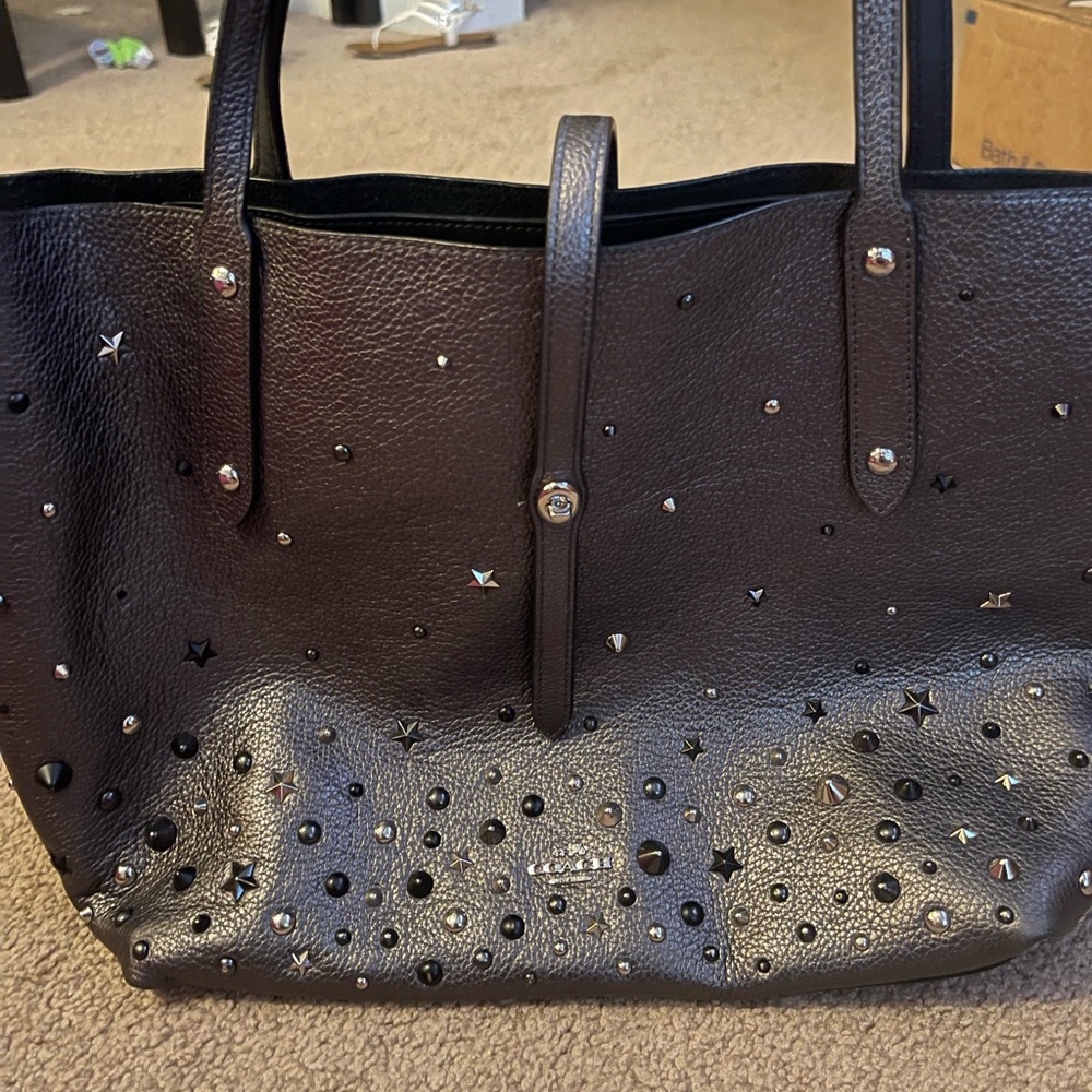 Coach Metallic Graphite Market Tote with Stars